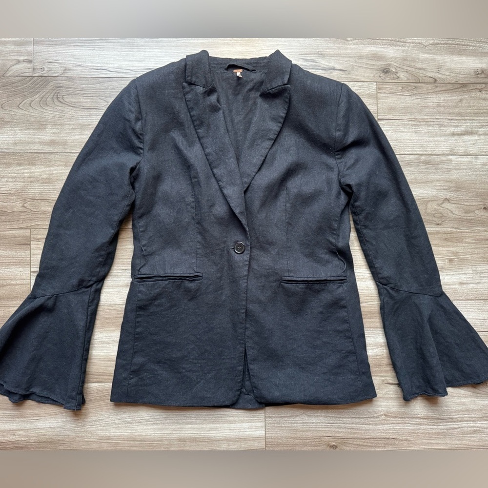 Free People Flared Sleeve Blazer Black Size Small Linen blend - Picture 11 of 15